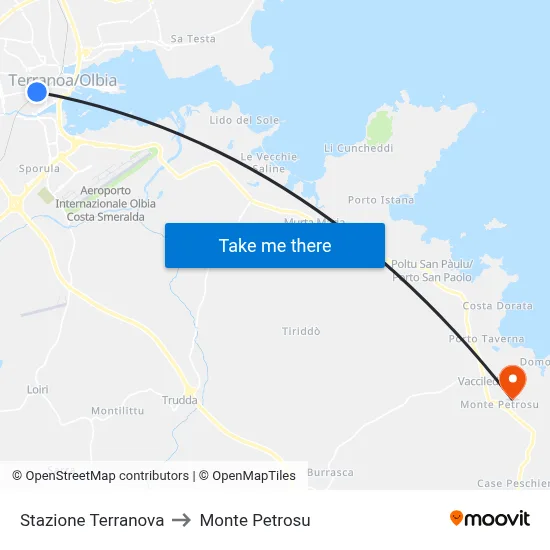 Terranova Station to Monte Petrosu map