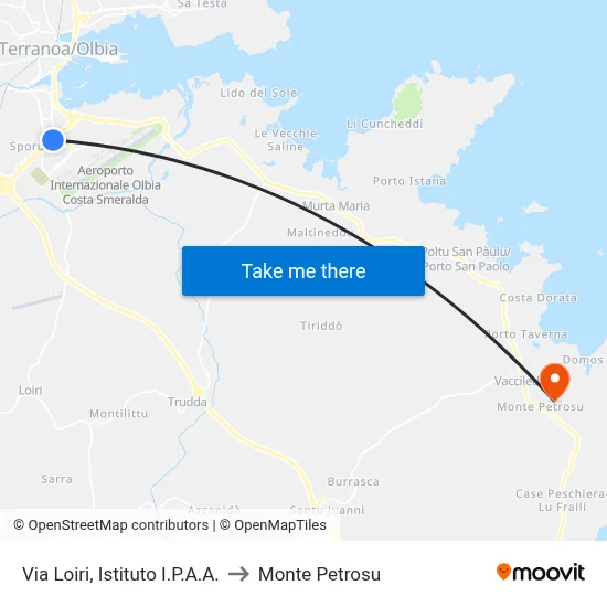 Via Loiri, I.P.A.A. Institute to Monte Petrosu map