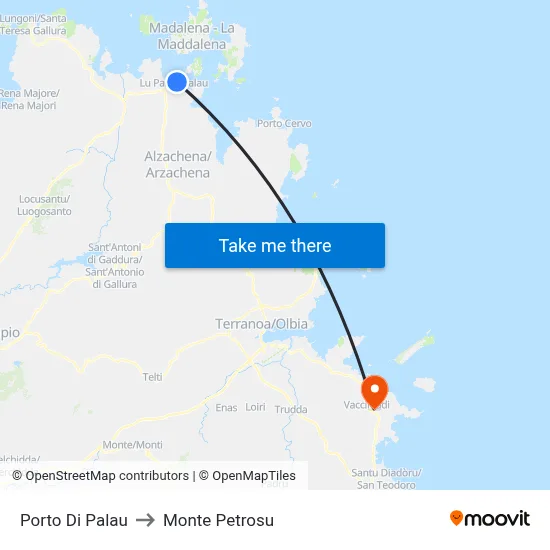 Palau Port to Monte Petrosu map