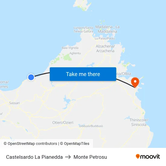 Castelsardo La Pianedda to Monte Petrosu map