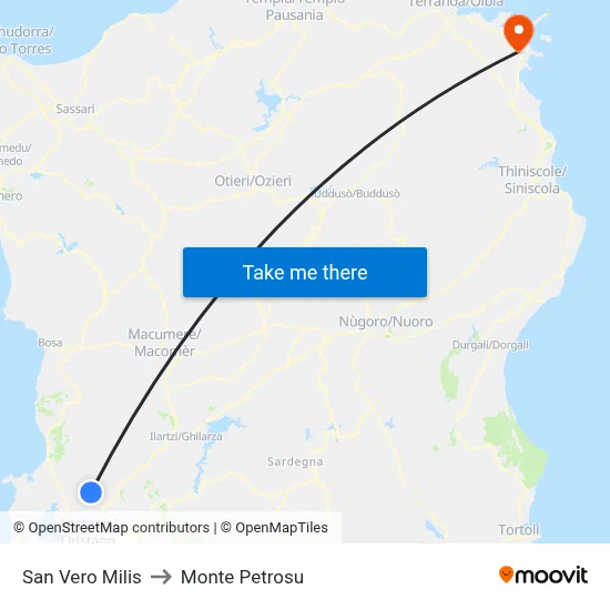 San Vero Milis to Monte Petrosu map