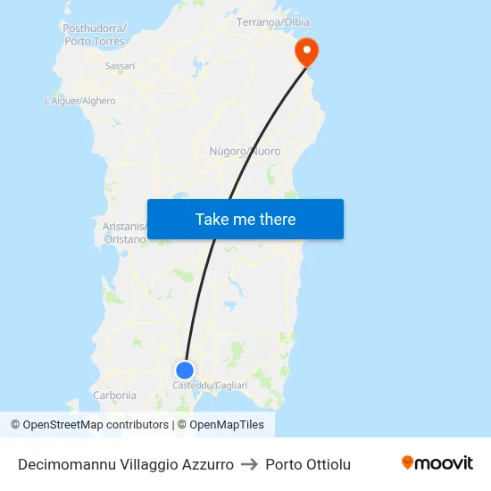 Decimomannu Blue Village to Porto Ottiolu map