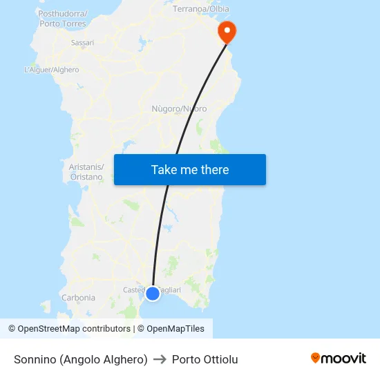 Sonnino (Corner of Alghero) to Porto Ottiolu map