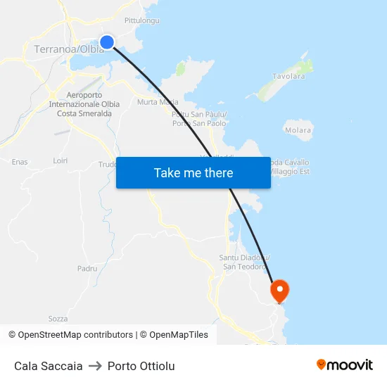 Cala Saccaia to Porto Ottiolu map