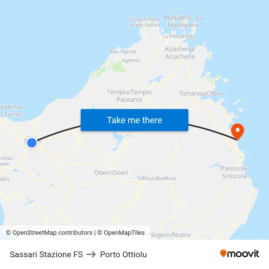Sassari Stazione FS to Porto Ottiolu map