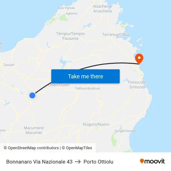 Bonnanaro Via Nazionale 43 to Porto Ottiolu map
