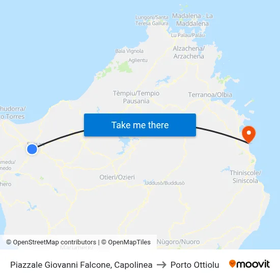 Giovanni Falcone Square Terminal to Porto Ottiolu map