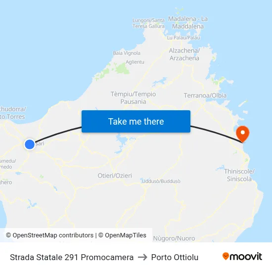 Strada Statale 291 Promocamera to Porto Ottiolu map