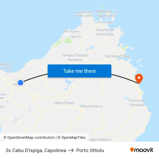 Cabu D'Ispiga Terminal to Porto Ottiolu map