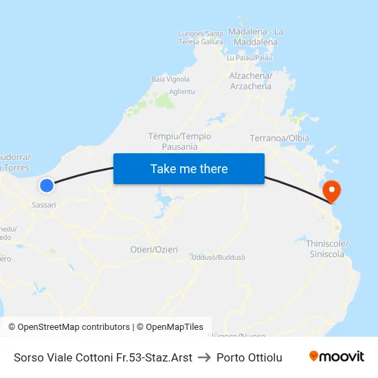 Sorso Cottoni Avenue 53-ARST Station to Porto Ottiolu map
