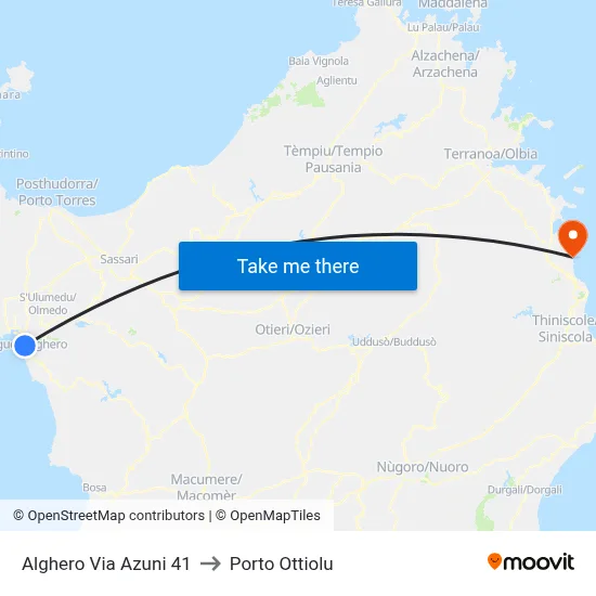 Alghero Azuni Street 41 to Porto Ottiolu map