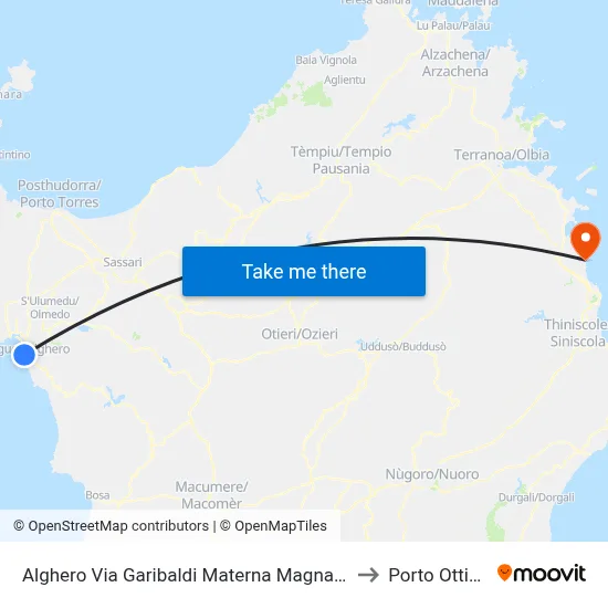 Alghero Garibaldi Street - Magnanelli Kindergarten to Porto Ottiolu map