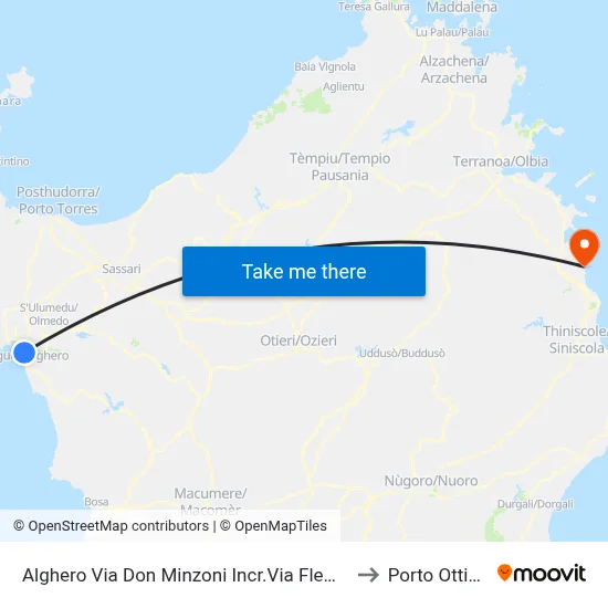 Alghero Don Minzoni Street Fleming Street Junction to Porto Ottiolu map