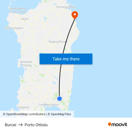 Burcei to Porto Ottiolu map