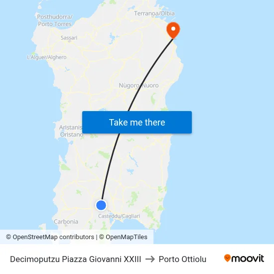 Decimoputzu Pope John XXIII Square to Porto Ottiolu map