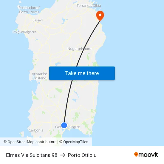 Elmas Sulcitana Street 98 to Porto Ottiolu map