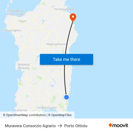 Muravera Agricultural Consortium to Porto Ottiolu map