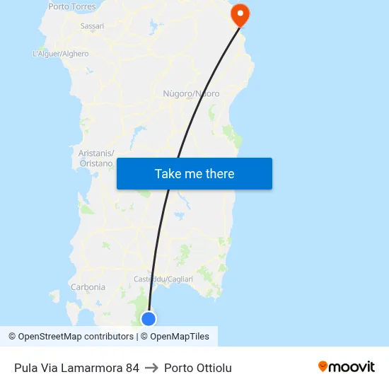 Pula Via Lamarmora 84 to Porto Ottiolu map