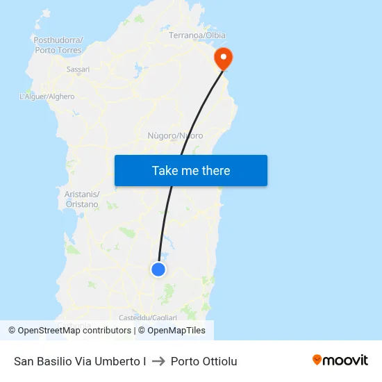 San Basilio Via Umberto I to Porto Ottiolu map