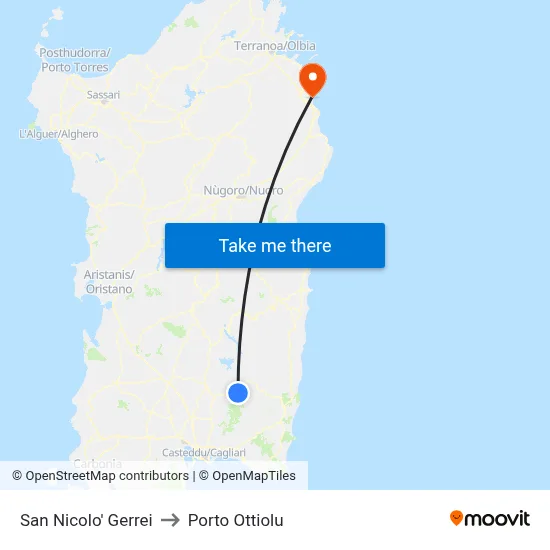 San Nicolo Gerrei to Porto Ottiolu map