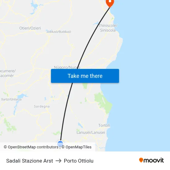 Sadali ARST Station to Porto Ottiolu map
