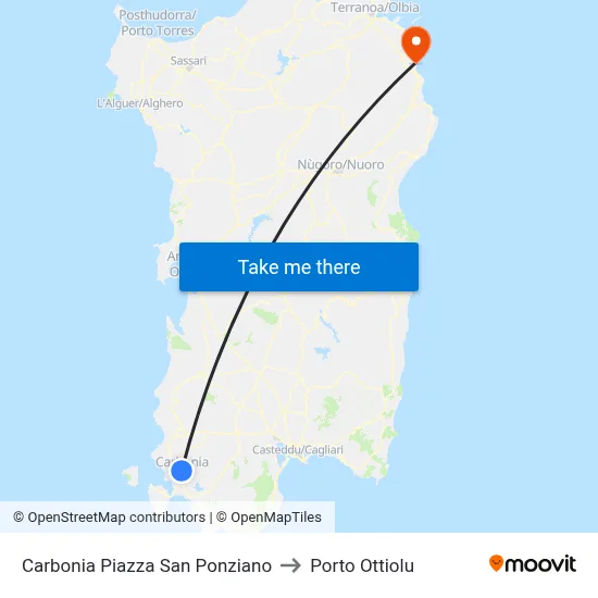 Carbonia Piazza San Ponziano to Porto Ottiolu map