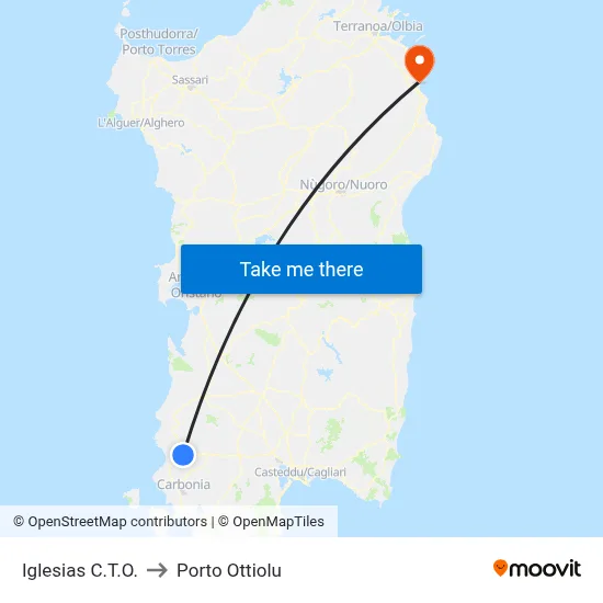 Iglesias CTO to Porto Ottiolu map