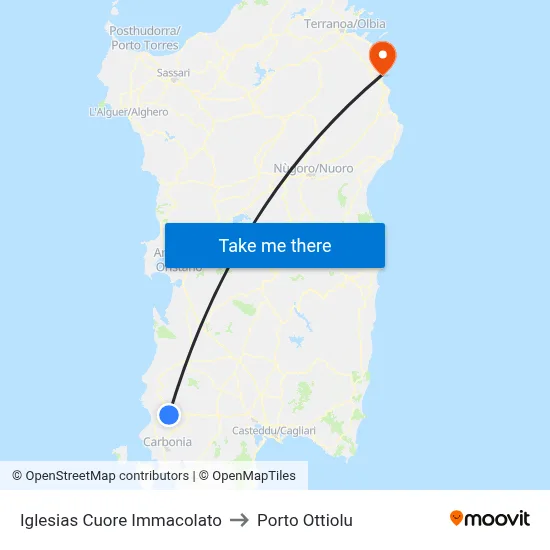 Iglesias Immaculate Heart to Porto Ottiolu map