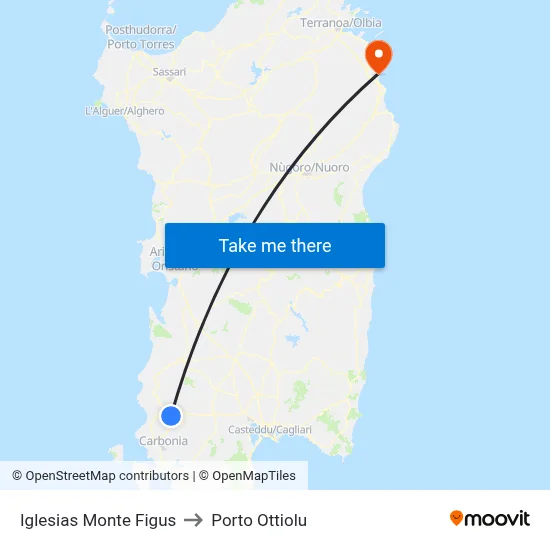 Iglesias Monte Figus to Porto Ottiolu map