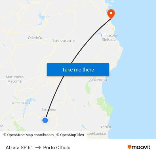 Atzara SP 61 to Porto Ottiolu map