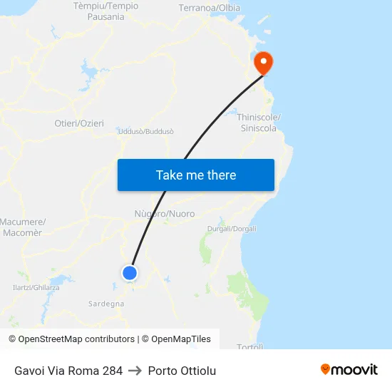 Gavoi Via Roma 284 to Porto Ottiolu map