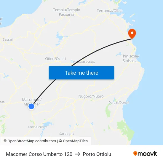 Macomer Corso Umberto 120 to Porto Ottiolu map