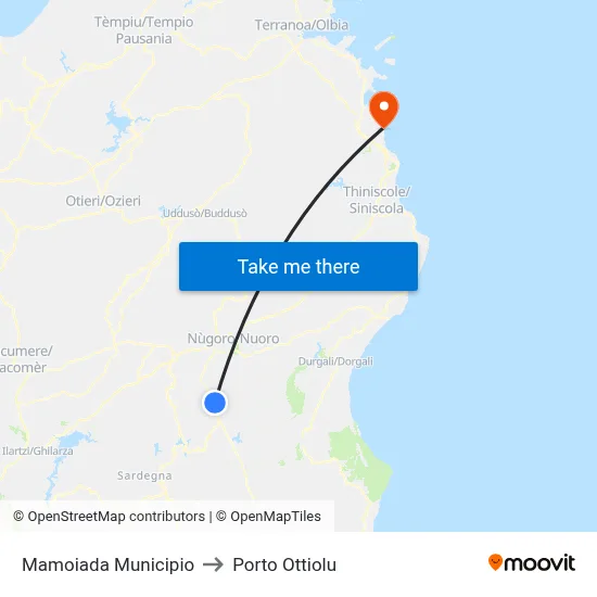 Mamoiada Town Hall to Porto Ottiolu map