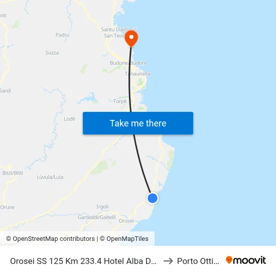 Orosei SS 125 Km 233.4 Hotel Alba Dorata to Porto Ottiolu map