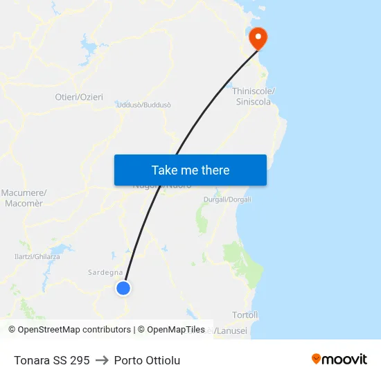 Tonara State Road 295 to Porto Ottiolu map