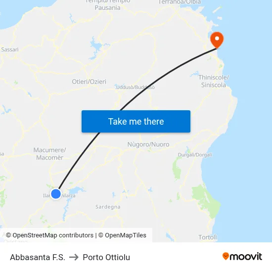 Abbasanta Railway Station to Porto Ottiolu map