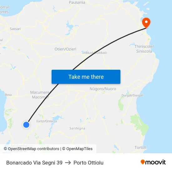 Bonarcado Segni Street 39 to Porto Ottiolu map