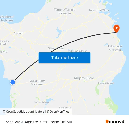 Bosa Alghero Avenue 7 to Porto Ottiolu map