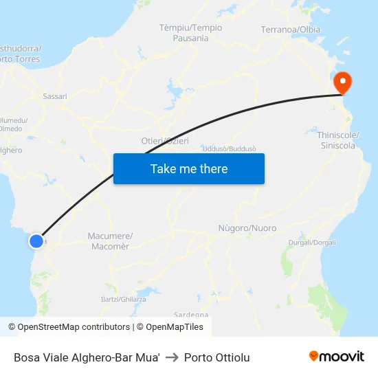 Bosa Alghero Avenue-Mua Bar to Porto Ottiolu map