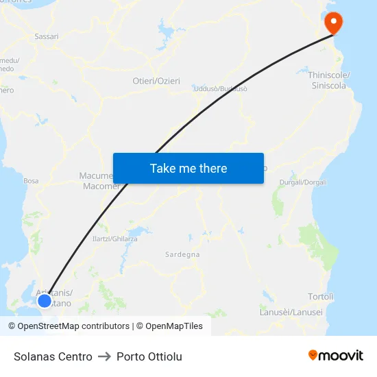 Solanas Center to Porto Ottiolu map