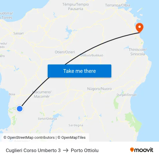 Cuglieri Umberto Avenue 3 to Porto Ottiolu map