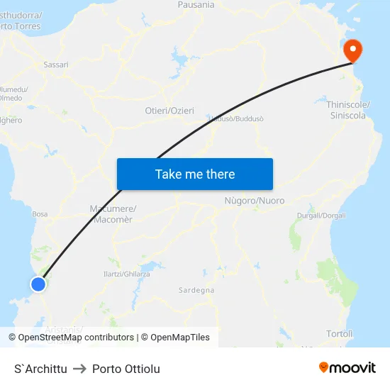 S'Archittu to Porto Ottiolu map