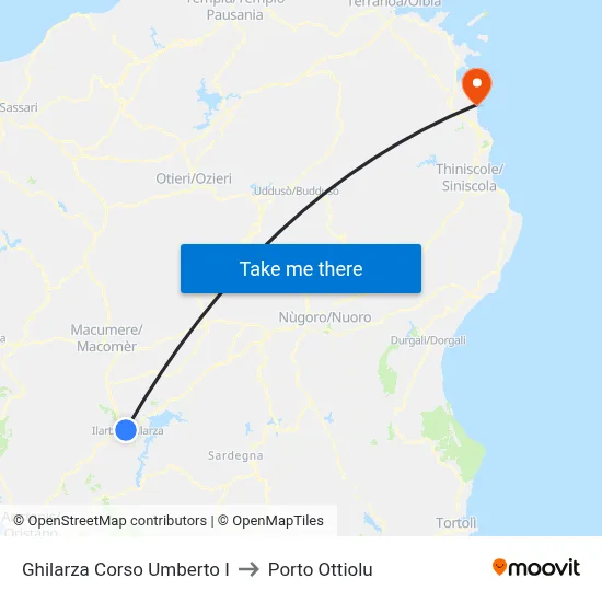 Ghilarza Umberto I Course to Porto Ottiolu map