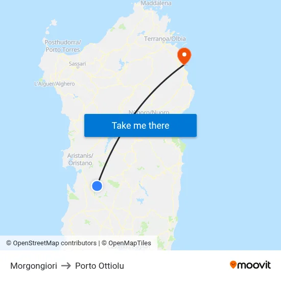 Morgongiori to Porto Ottiolu map