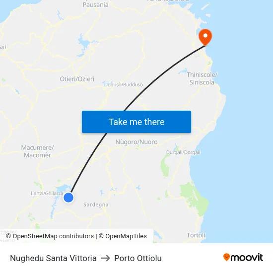 Nughedu Santa Vittoria to Porto Ottiolu map