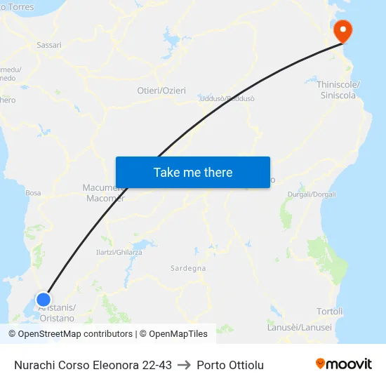 Nurachi Eleonora Course 22-43 to Porto Ottiolu map