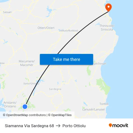 Siamanna Via Sardegna 68 to Porto Ottiolu map