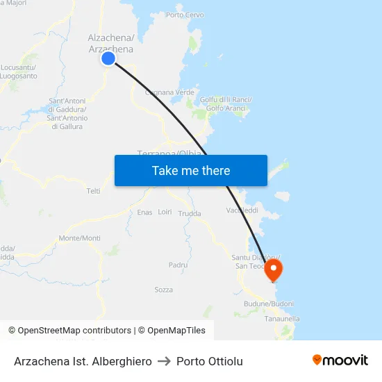 Arzachena Hotel Institute to Porto Ottiolu map