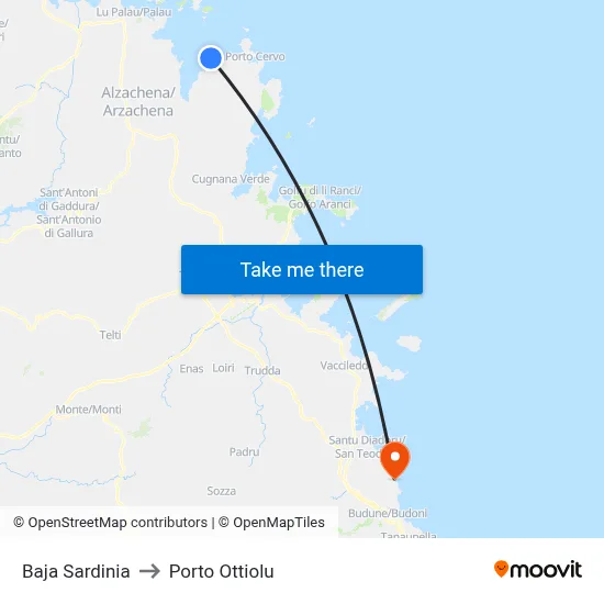 Baja Sardinia to Porto Ottiolu map