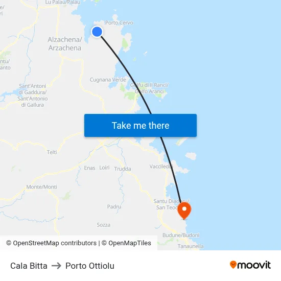 Cala Bitta to Porto Ottiolu map